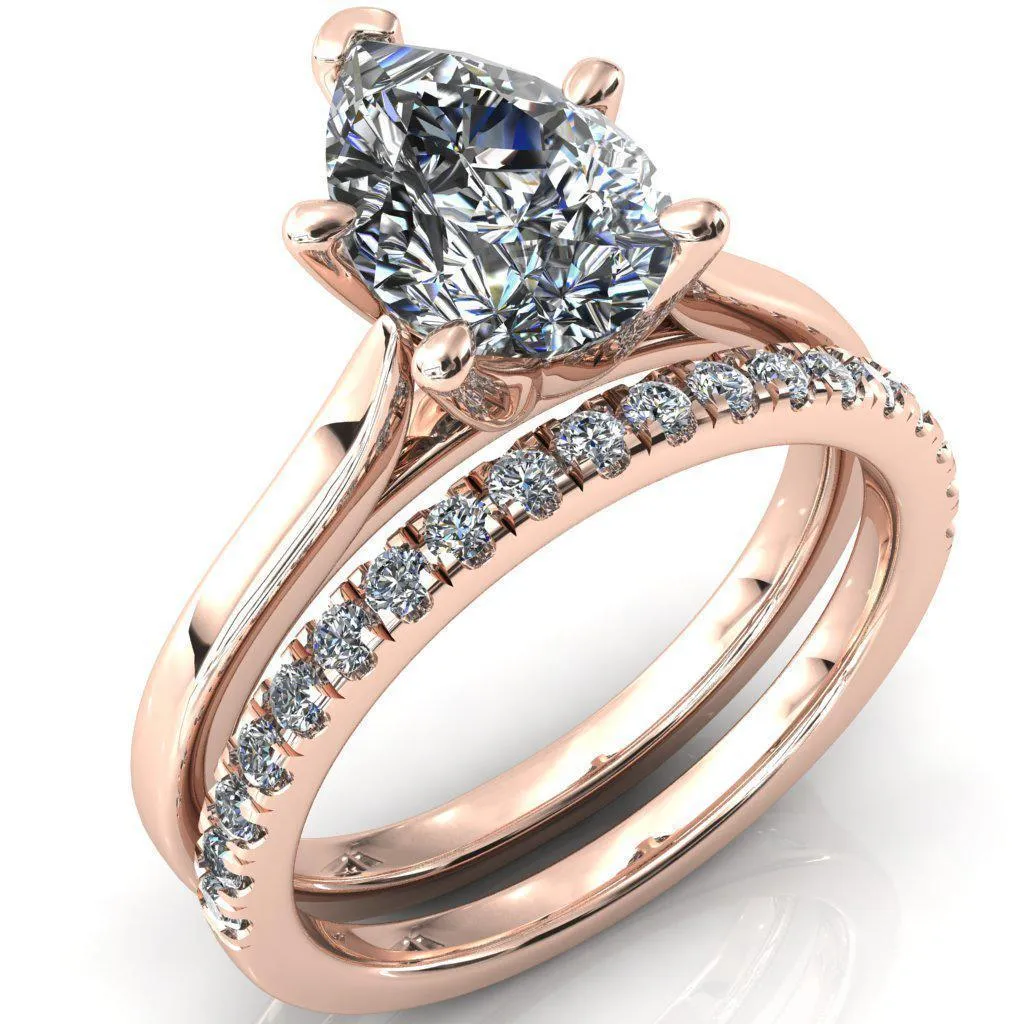 Darci Pear Moissanite 5 Prong Cathedral Solitaire Engagement Ring