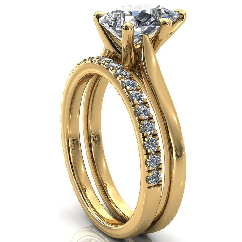 Darci Pear Moissanite 5 Prong Cathedral Solitaire Engagement Ring