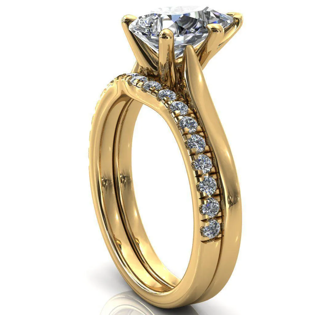 Darci Pear Moissanite 5 Prong Cathedral Solitaire Engagement Ring