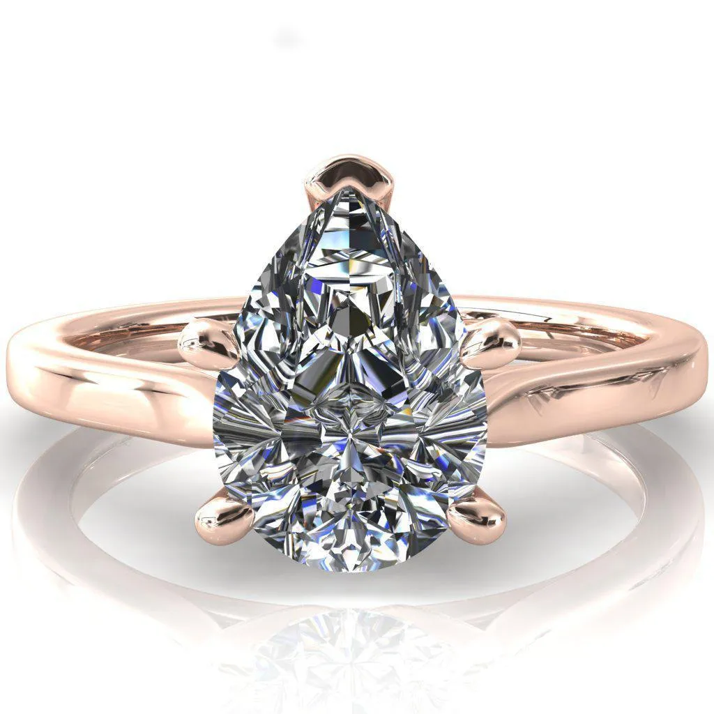 Darci Pear Moissanite 5 Prong Cathedral Solitaire Engagement Ring