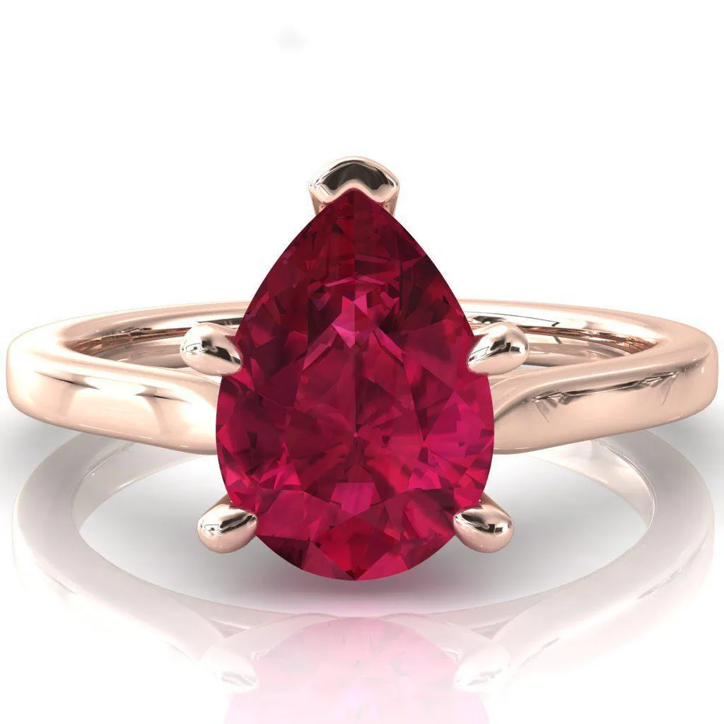 Darci Pear Ruby 5 Prong Cathedral Solitaire Engagement Ring