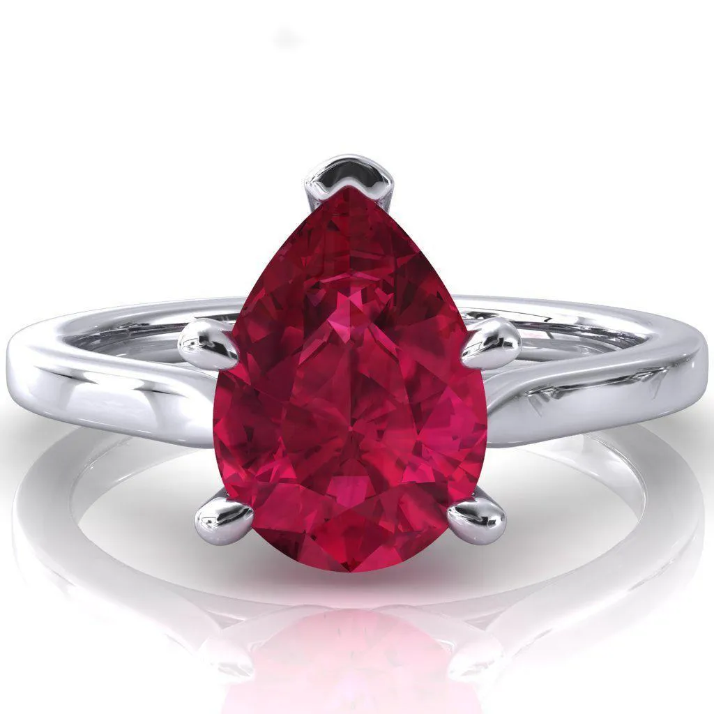 Darci Pear Ruby 5 Prong Cathedral Solitaire Engagement Ring
