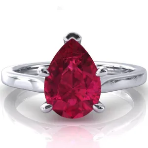 Darci Pear Ruby 5 Prong Cathedral Solitaire Engagement Ring