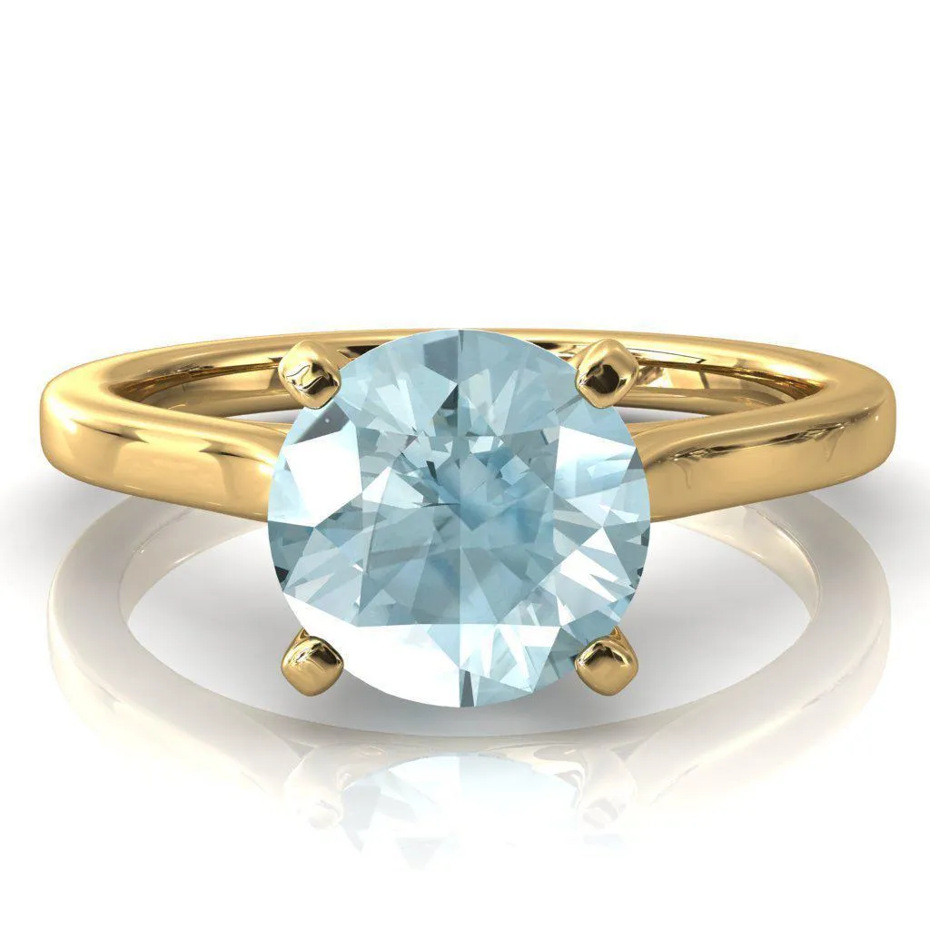 Darci Round Aqua Blue Spinel 4 Prong Cathedral Solitaire Engagement Ring