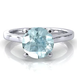 Darci Round Aqua Blue Spinel 4 Prong Cathedral Solitaire Engagement Ring