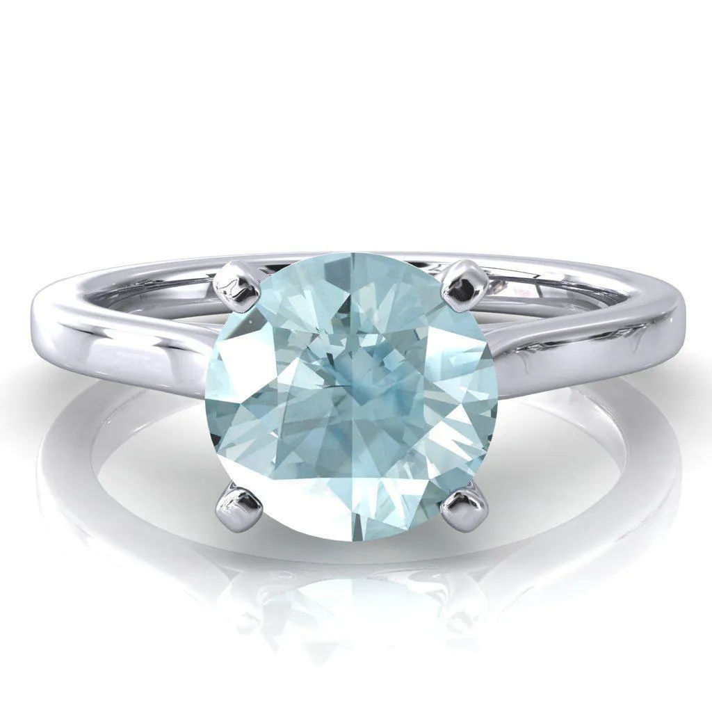 Darci Round Aqua Blue Spinel 4 Prong Cathedral Solitaire Engagement Ring