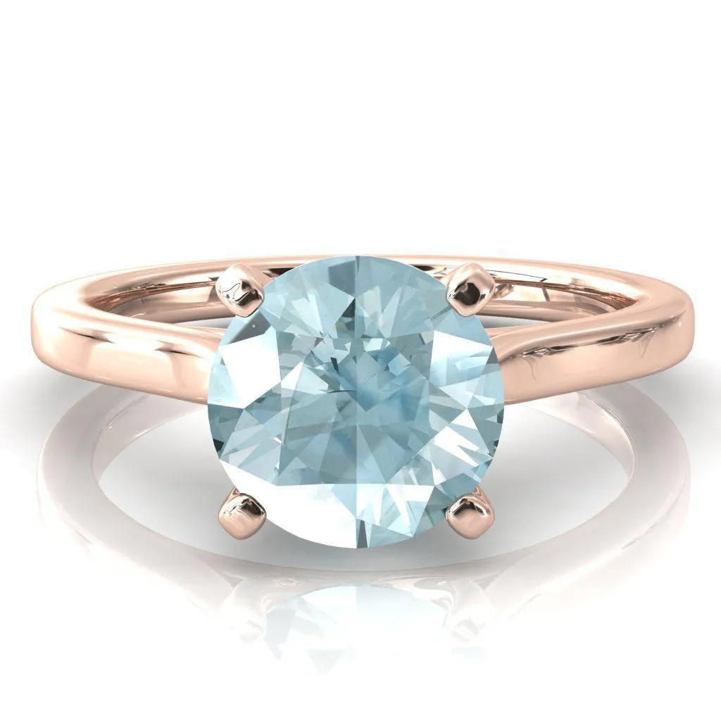Darci Round Aqua Blue Spinel 4 Prong Cathedral Solitaire Engagement Ring