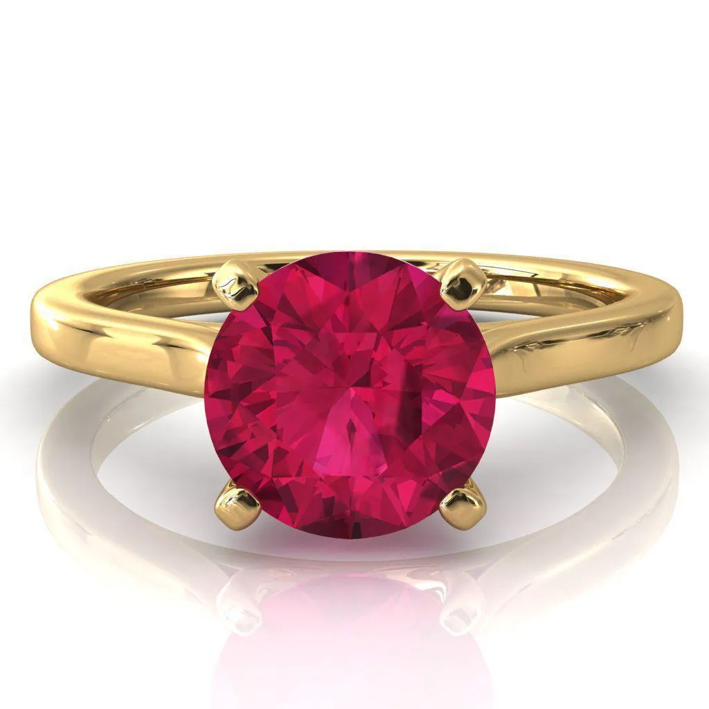 Darci Round Ruby 4 Prong Cathedral Solitaire Engagement Ring