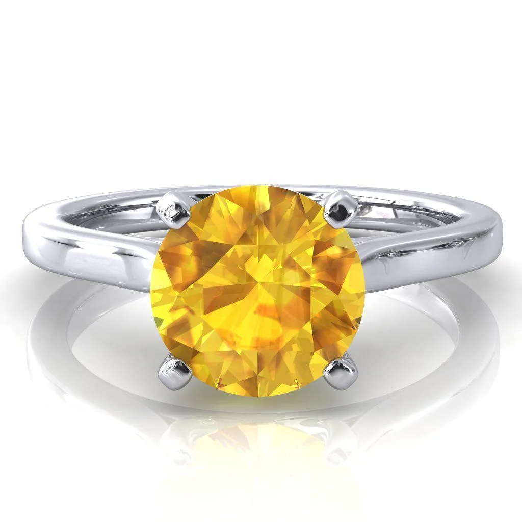 Darci Round Yellow Sapphire 4 Prong Cathedral Solitaire Engagement Ring