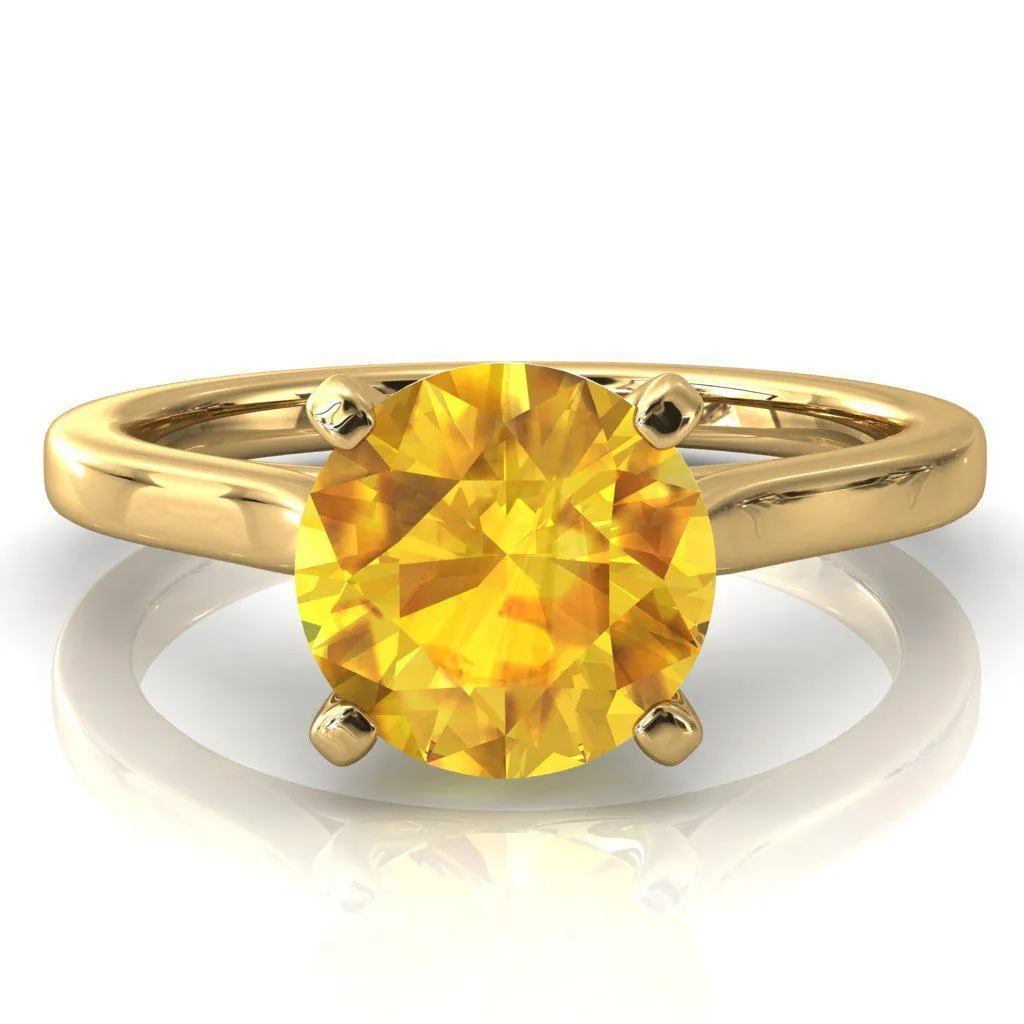 Darci Round Yellow Sapphire 4 Prong Cathedral Solitaire Engagement Ring