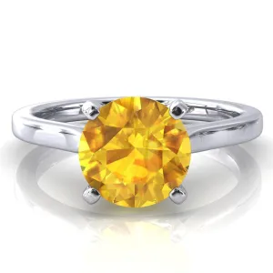 Darci Round Yellow Sapphire 4 Prong Cathedral Solitaire Engagement Ring