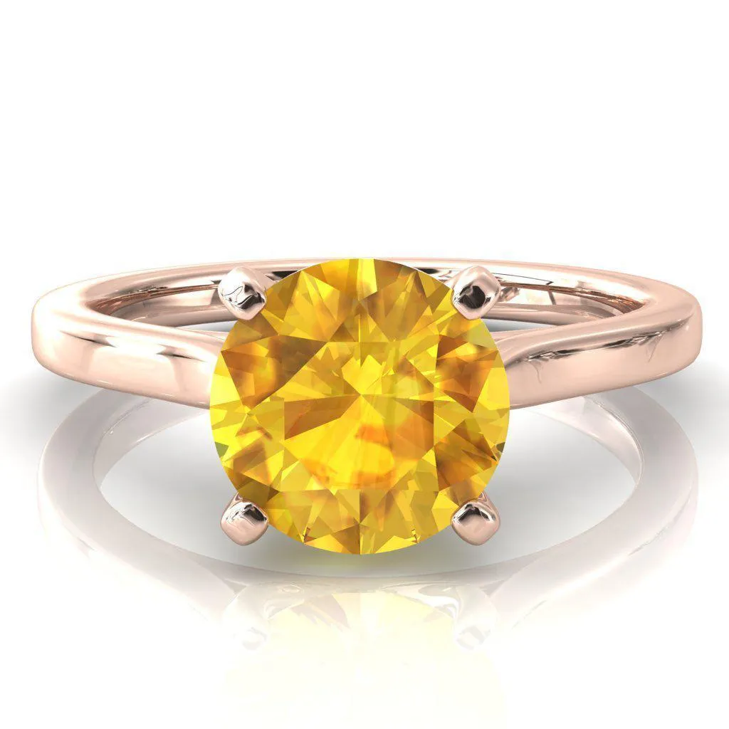 Darci Round Yellow Sapphire 4 Prong Cathedral Solitaire Engagement Ring