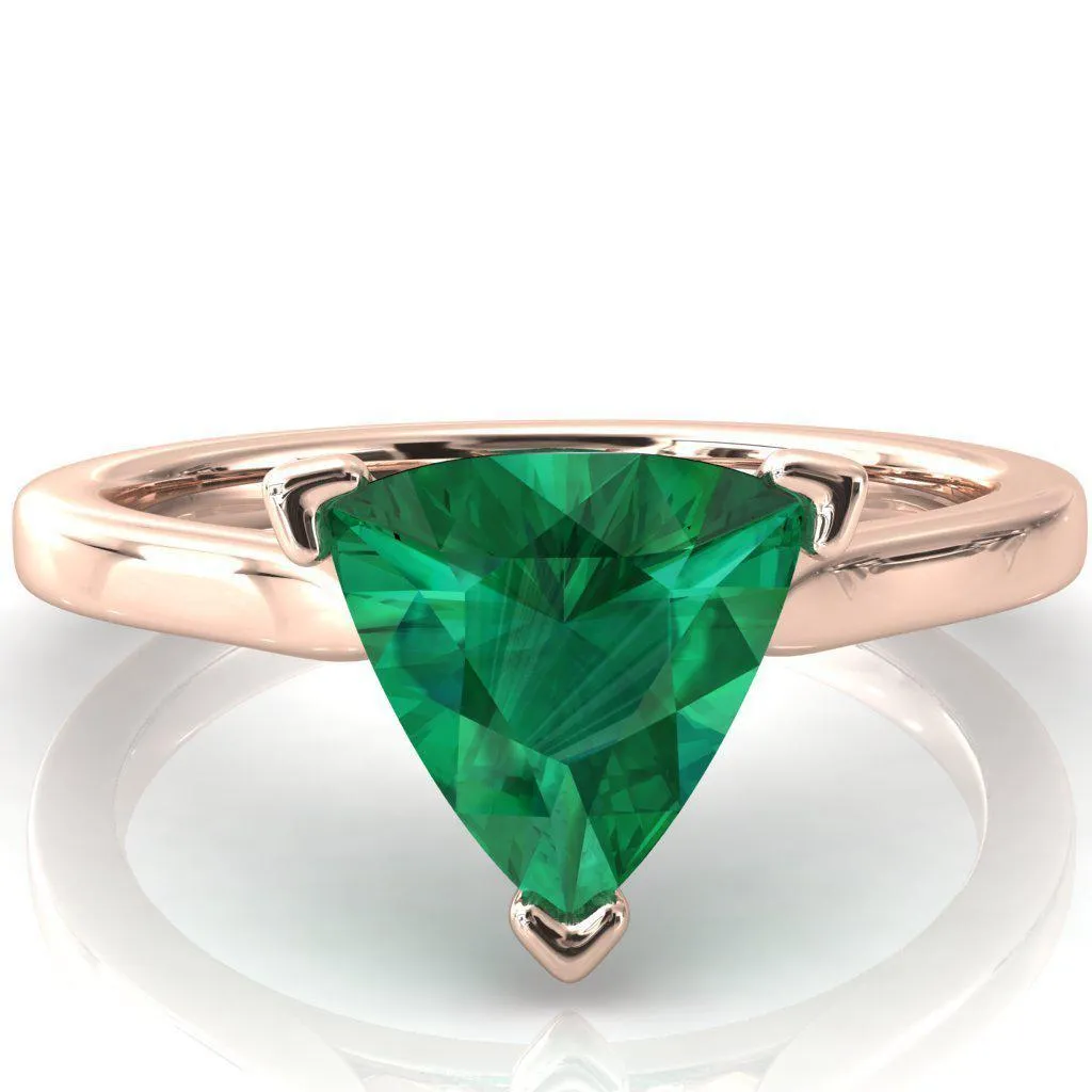 Darci Trillion Emerald 3 Prong Cathedral Solitaire Engagement Ring