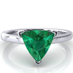 Darci Trillion Emerald 3 Prong Cathedral Solitaire Engagement Ring