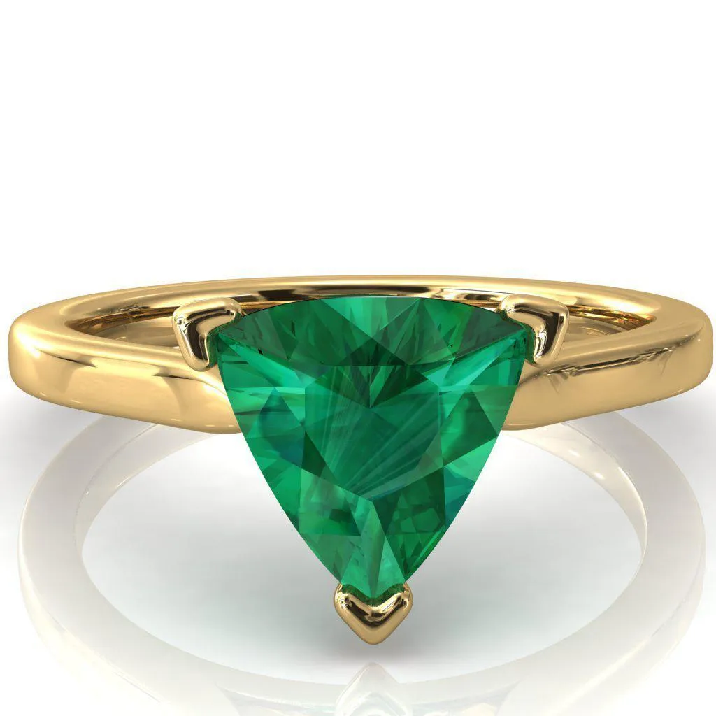 Darci Trillion Emerald 3 Prong Cathedral Solitaire Engagement Ring