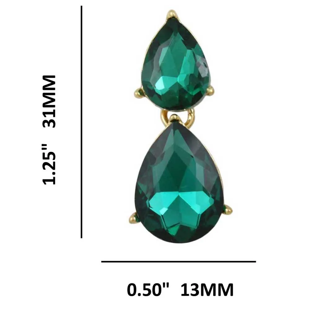 Dark Green Double Teardrops Dangling Pierced Earring - RSN526E