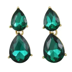 Dark Green Double Teardrops Dangling Pierced Earring - RSN526E
