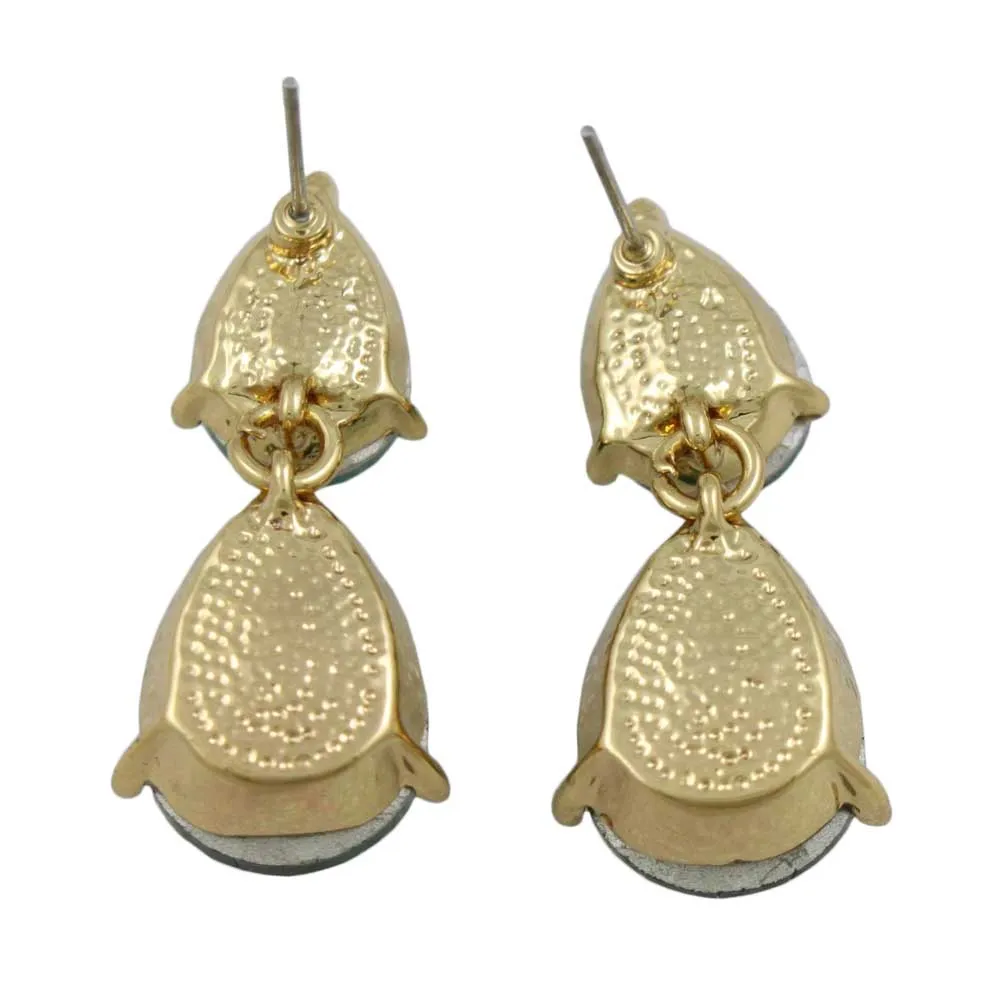 Dark Green Double Teardrops Dangling Pierced Earring - RSN526E