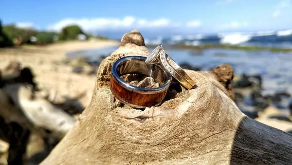 Dark Koa Wood Inlay Titanium Ring Band