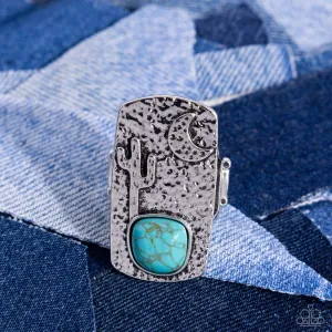 Desert Landscape - Blue - Turquoise Stone Silver Cactus Paparazzi Ring