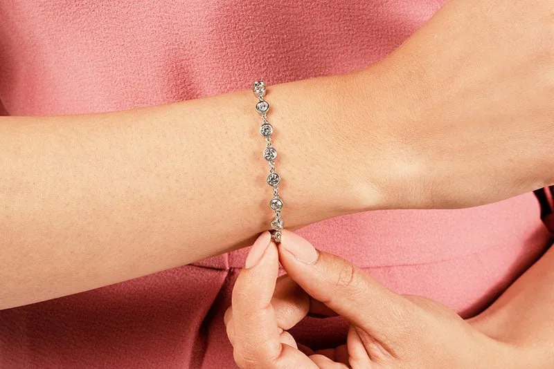 Diamond Drops Chain Link Bezel Diamond Bracelet with 2.52 ct.(finished) 3mm