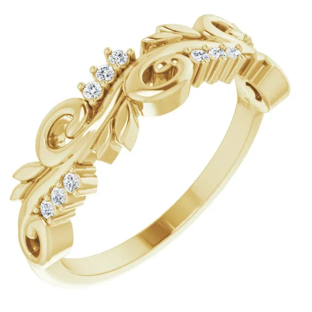 Diamond Floral Anniversary Band ,14K Gold with .08 CTW Natural Diamonds