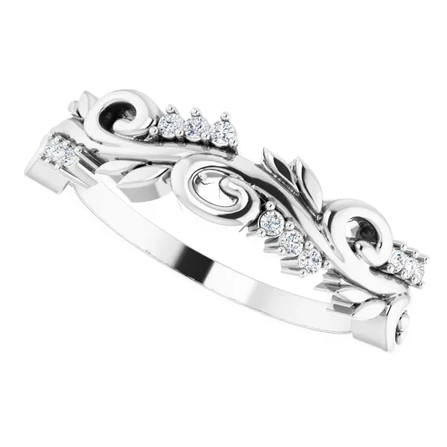 Diamond Floral Anniversary Band ,14K Gold with .08 CTW Natural Diamonds