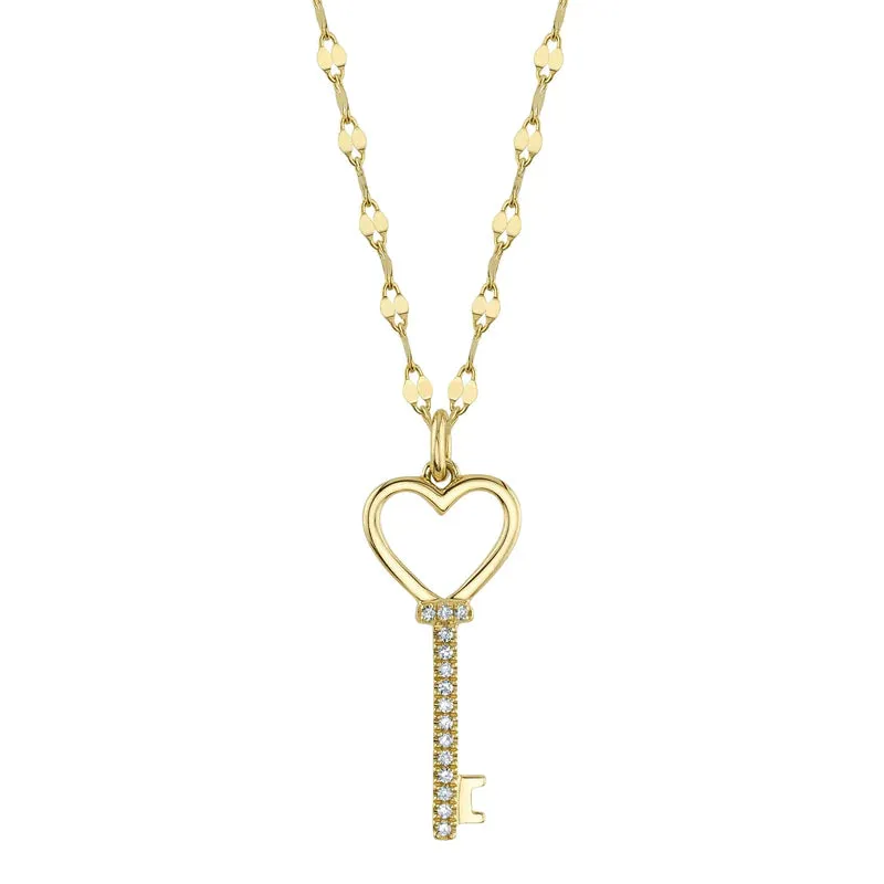 Diamond Heart Key Necklace