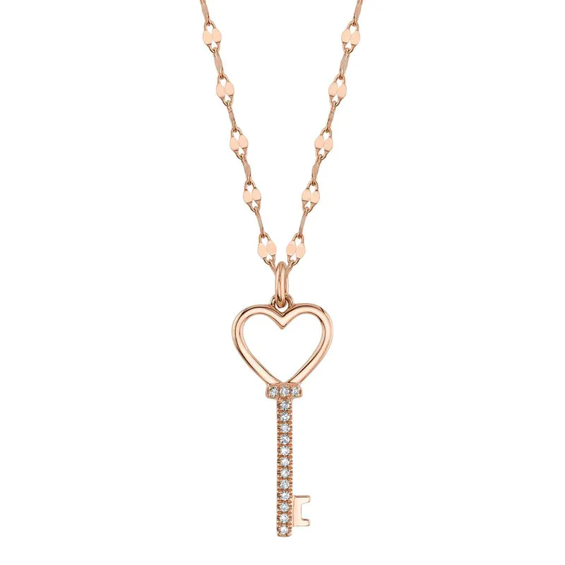 Diamond Heart Key Necklace