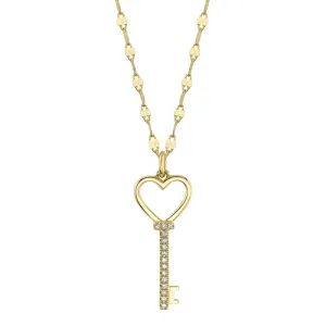 Diamond Heart Key Necklace