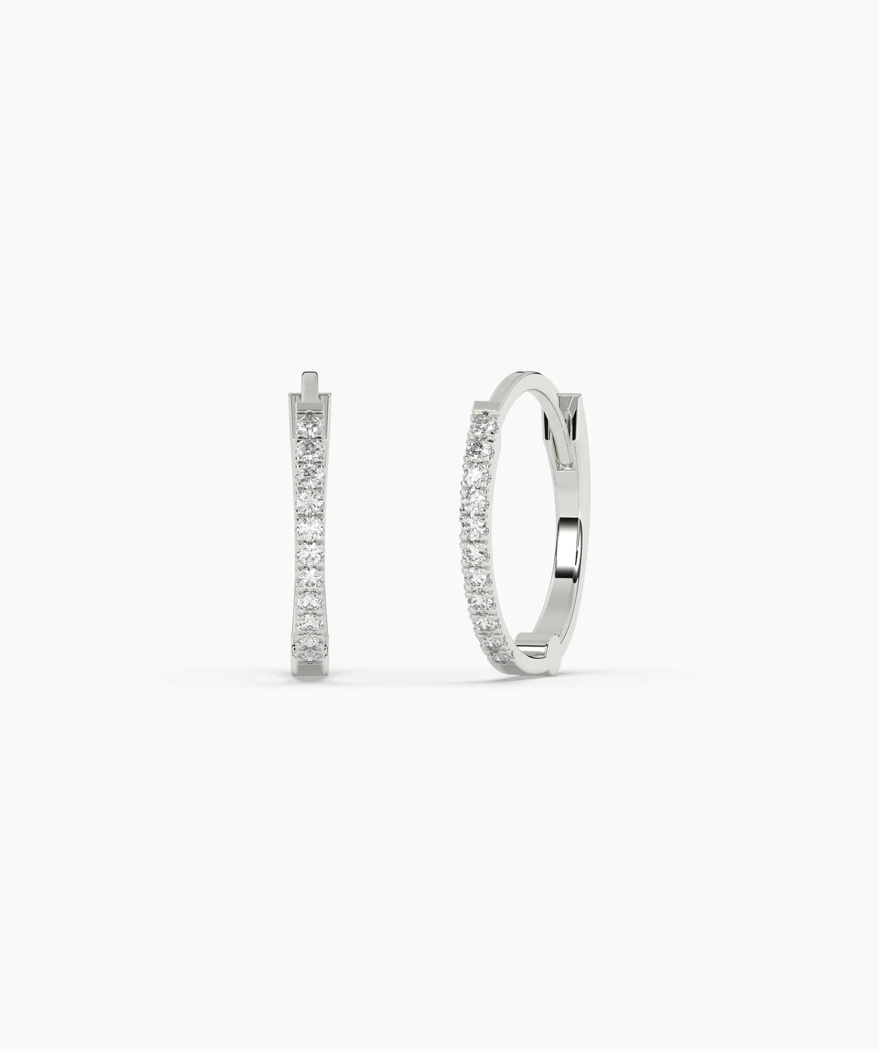 Diamond Row 14K Gold Hoop Earrings
