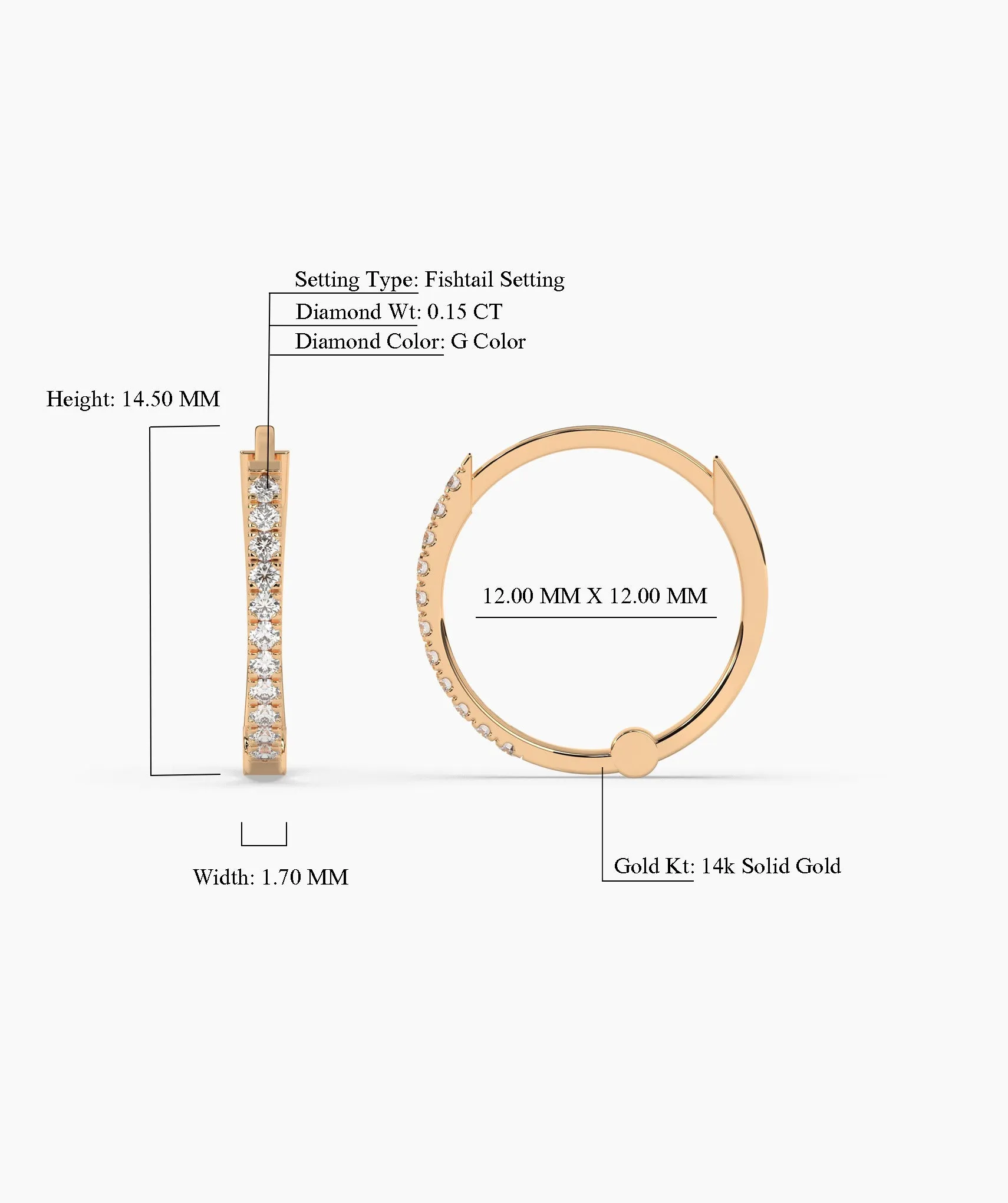 Diamond Row 14K Gold Hoop Earrings