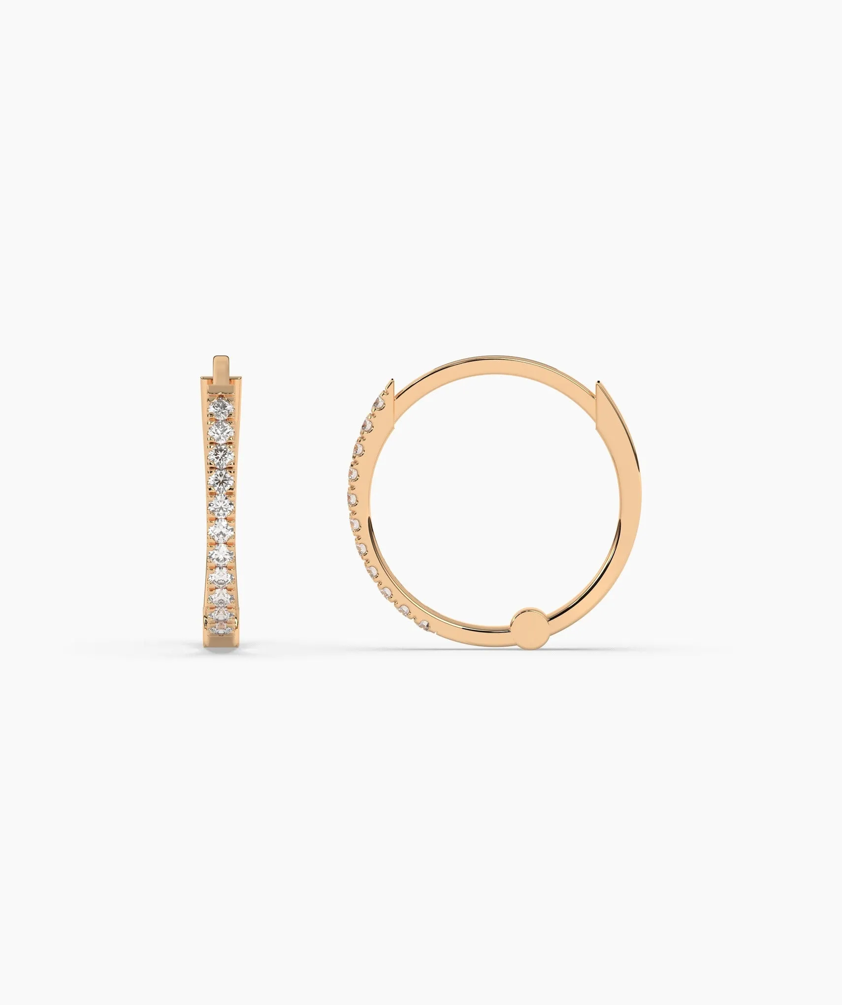 Diamond Row 14K Gold Hoop Earrings