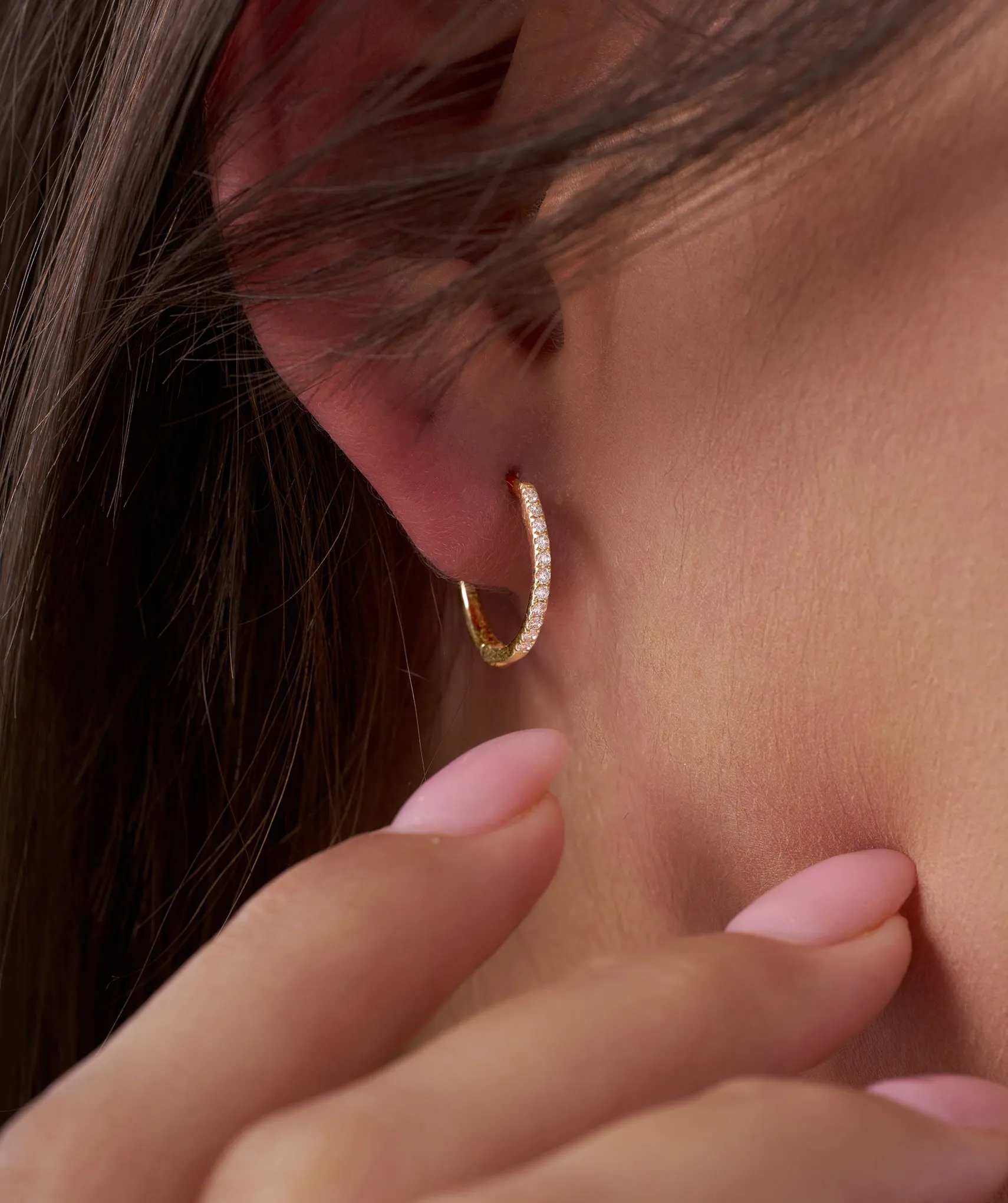 Diamond Row 14K Gold Hoop Earrings
