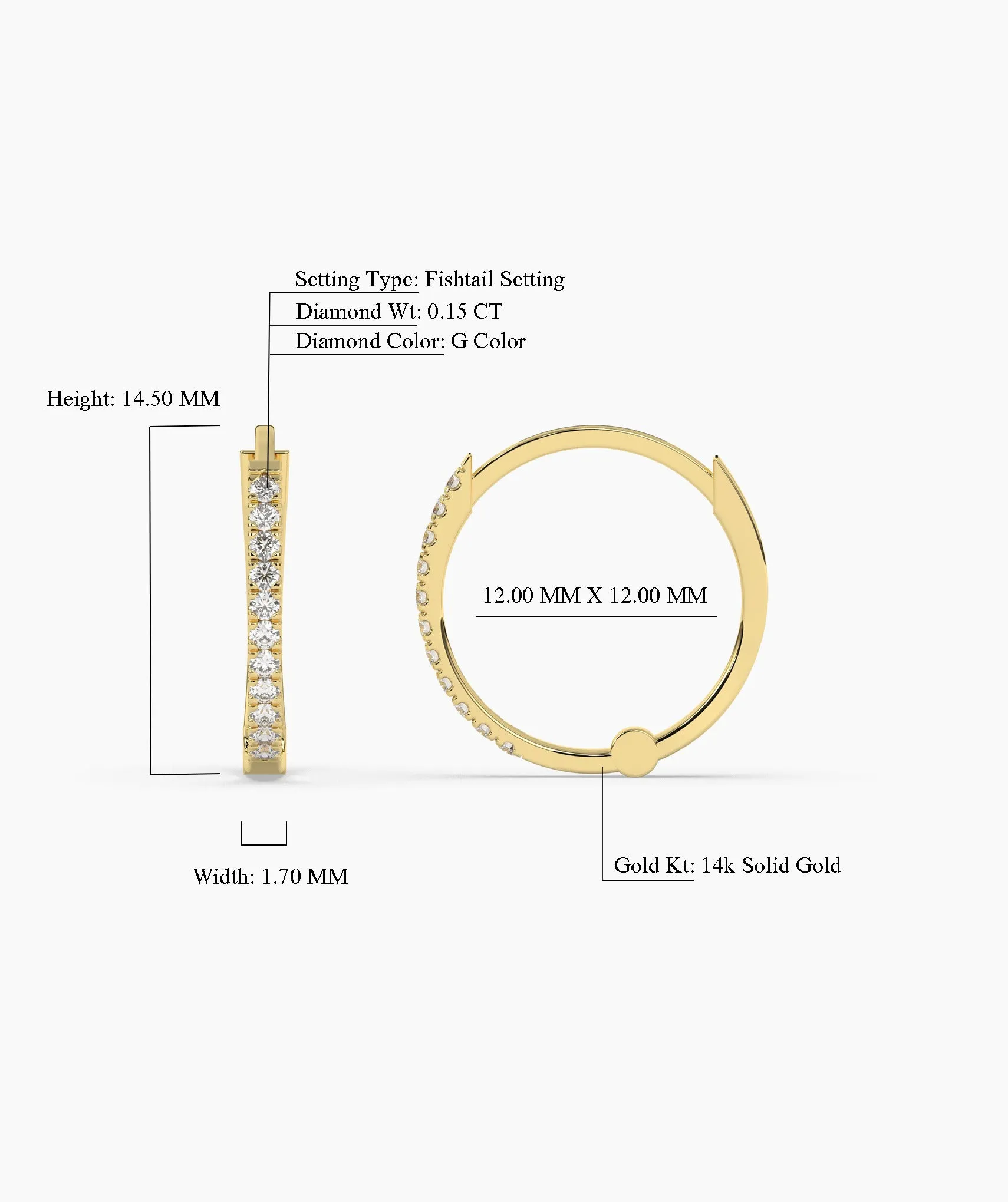 Diamond Row 14K Gold Hoop Earrings