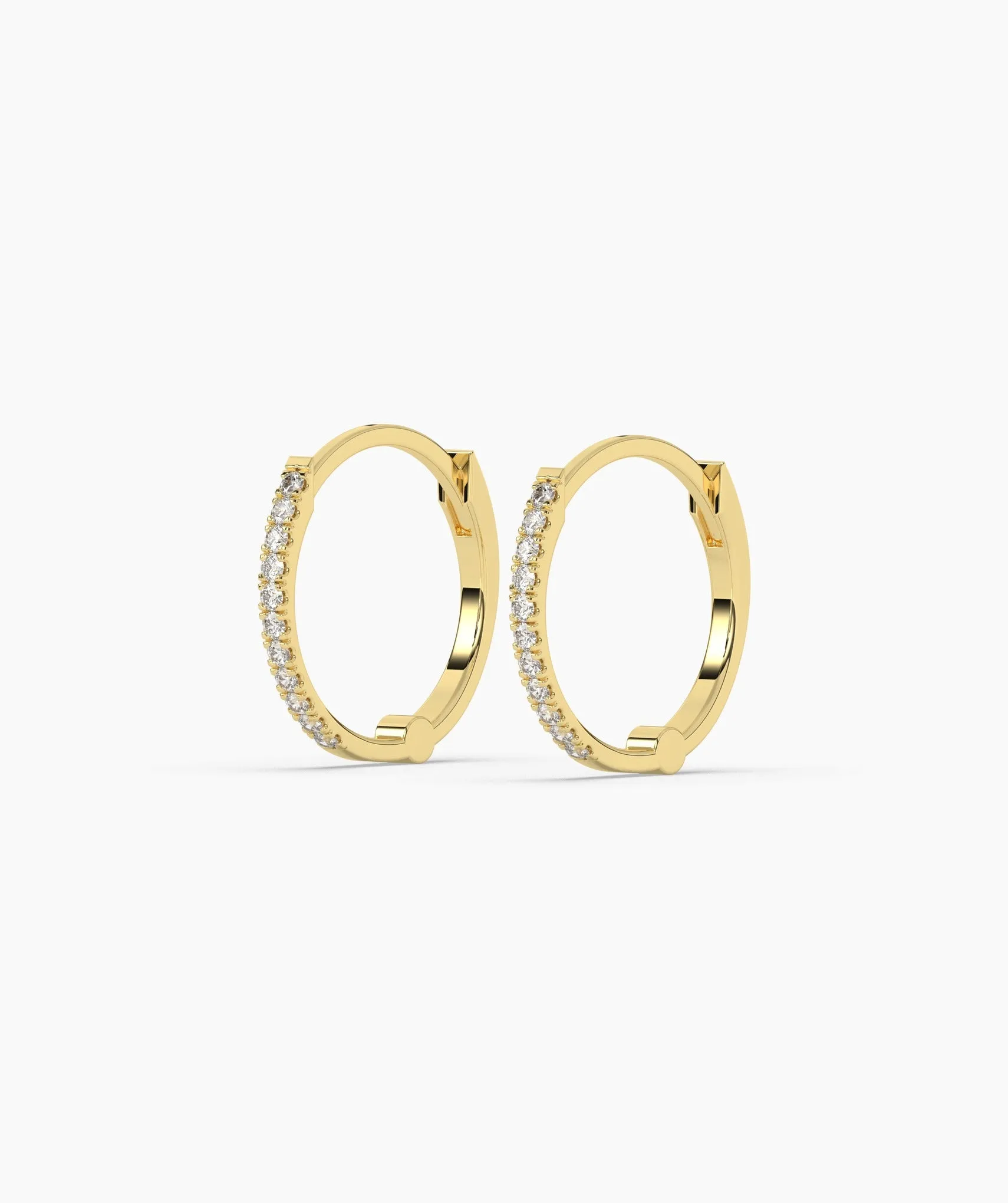 Diamond Row 14K Gold Hoop Earrings