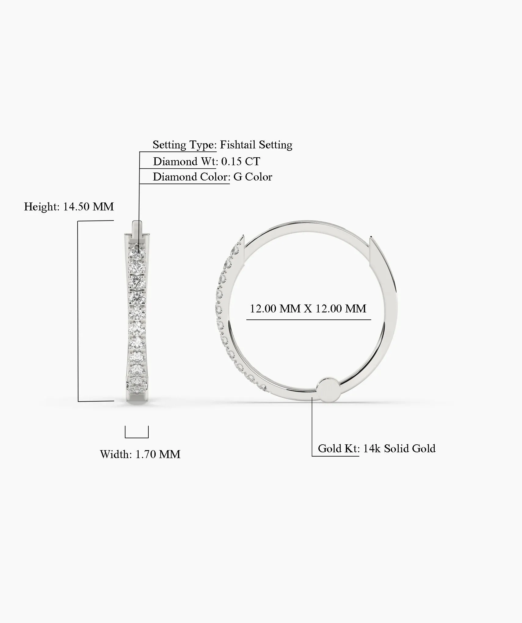 Diamond Row 14K Gold Hoop Earrings