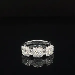Diamond Triple Cushion Cluster Anniversary Ring in 18k White Gold - #623 - RGDIA670526