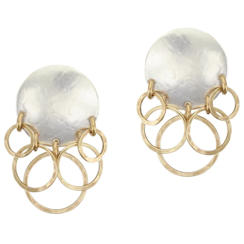 Disc with Overlapping Rings Clip or Post Earring