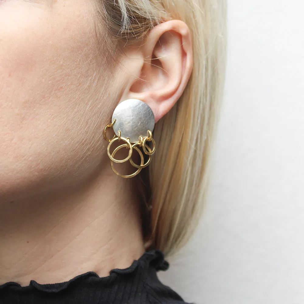 Disc with Overlapping Rings Clip or Post Earring
