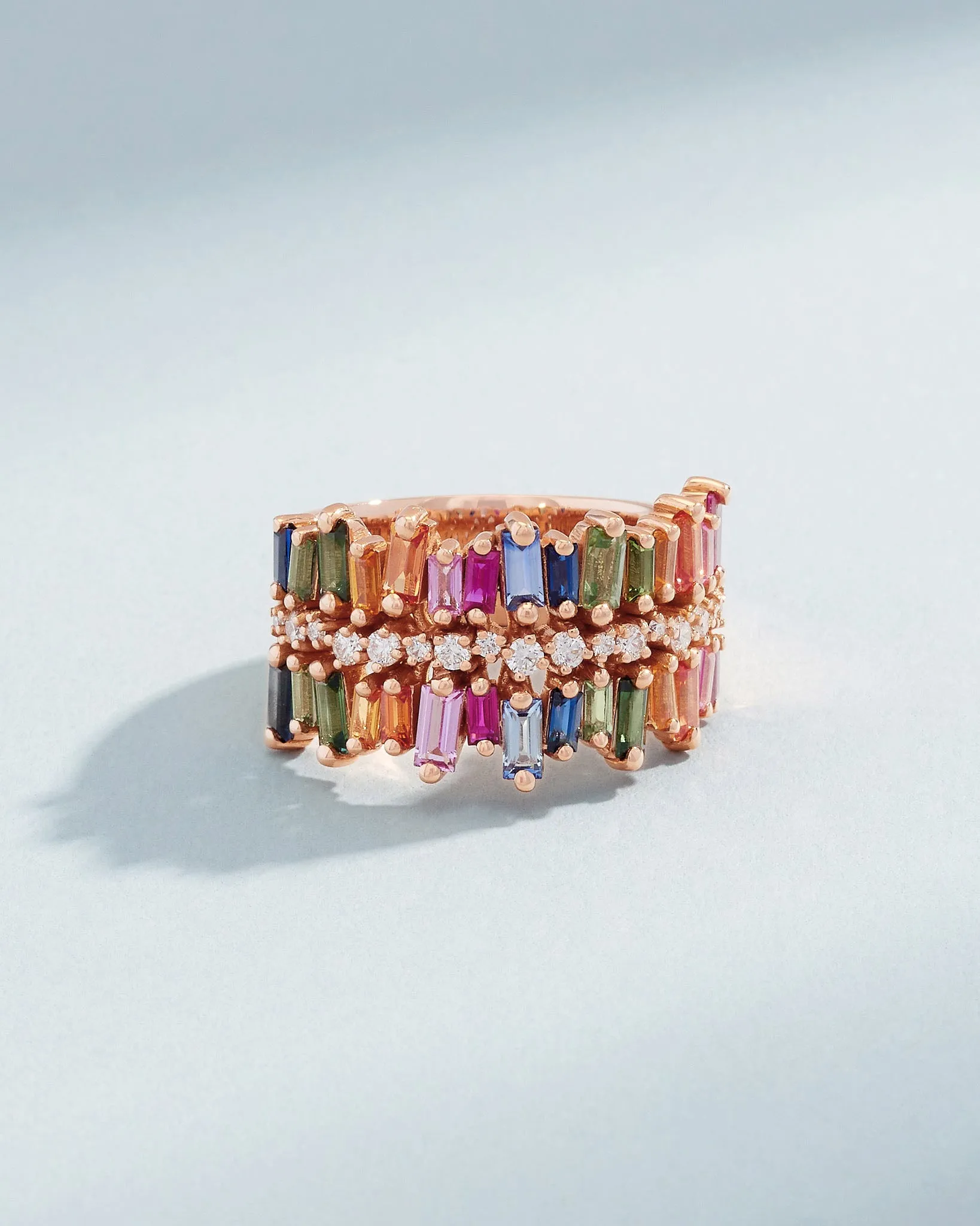 Double Short Stack Rainbow Sapphire Half Band