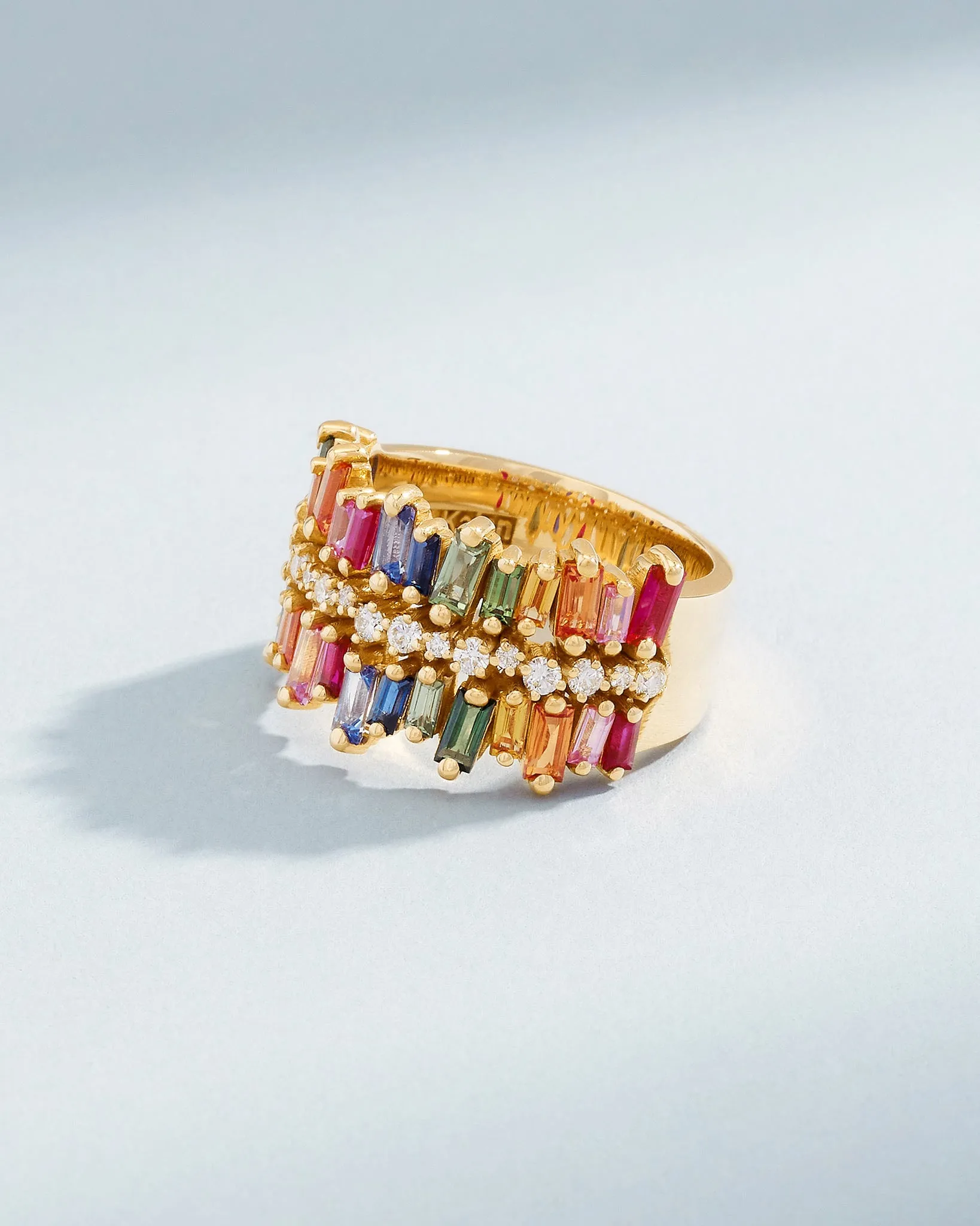 Double Short Stack Rainbow Sapphire Half Band