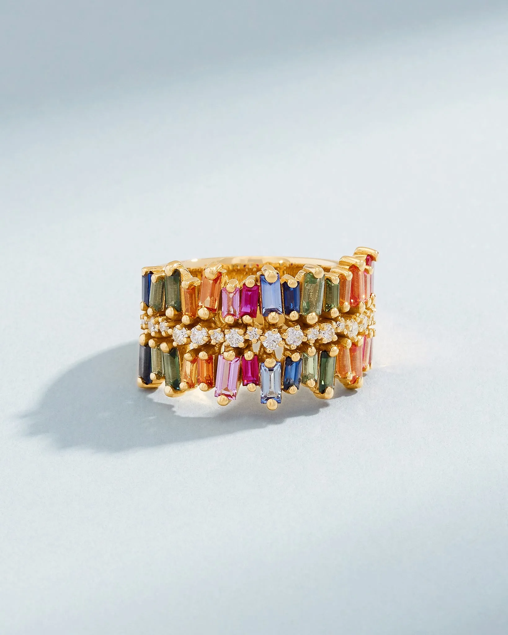 Double Short Stack Rainbow Sapphire Half Band