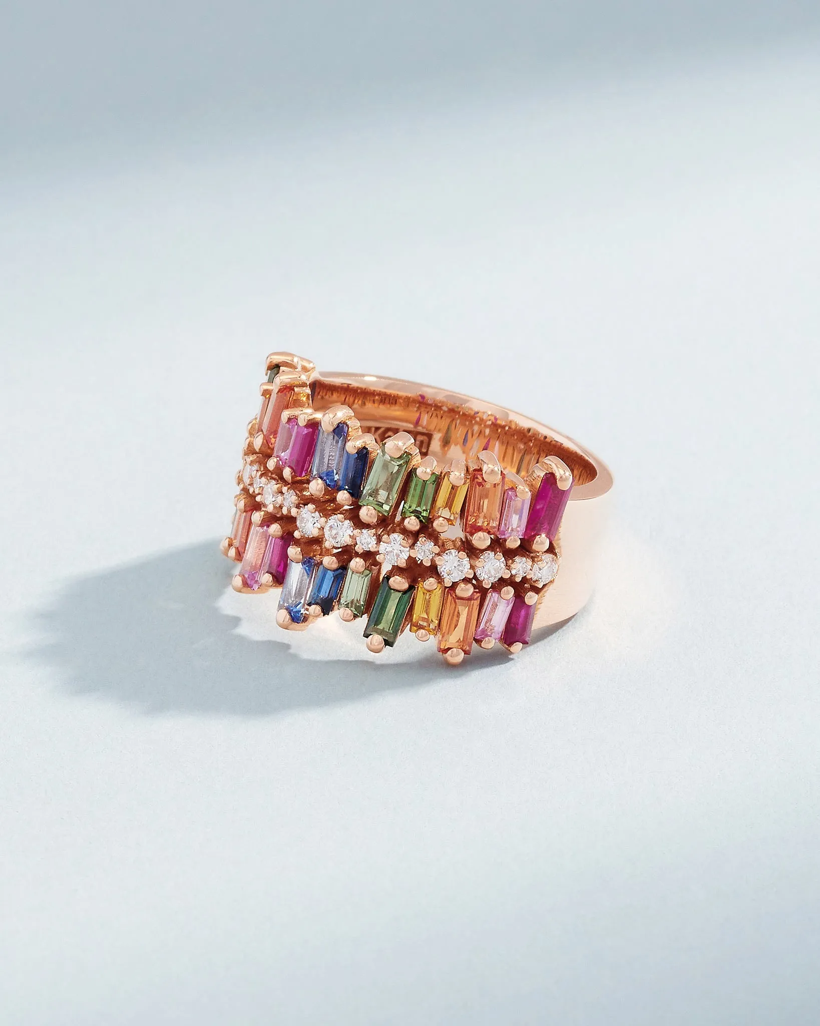 Double Short Stack Rainbow Sapphire Half Band