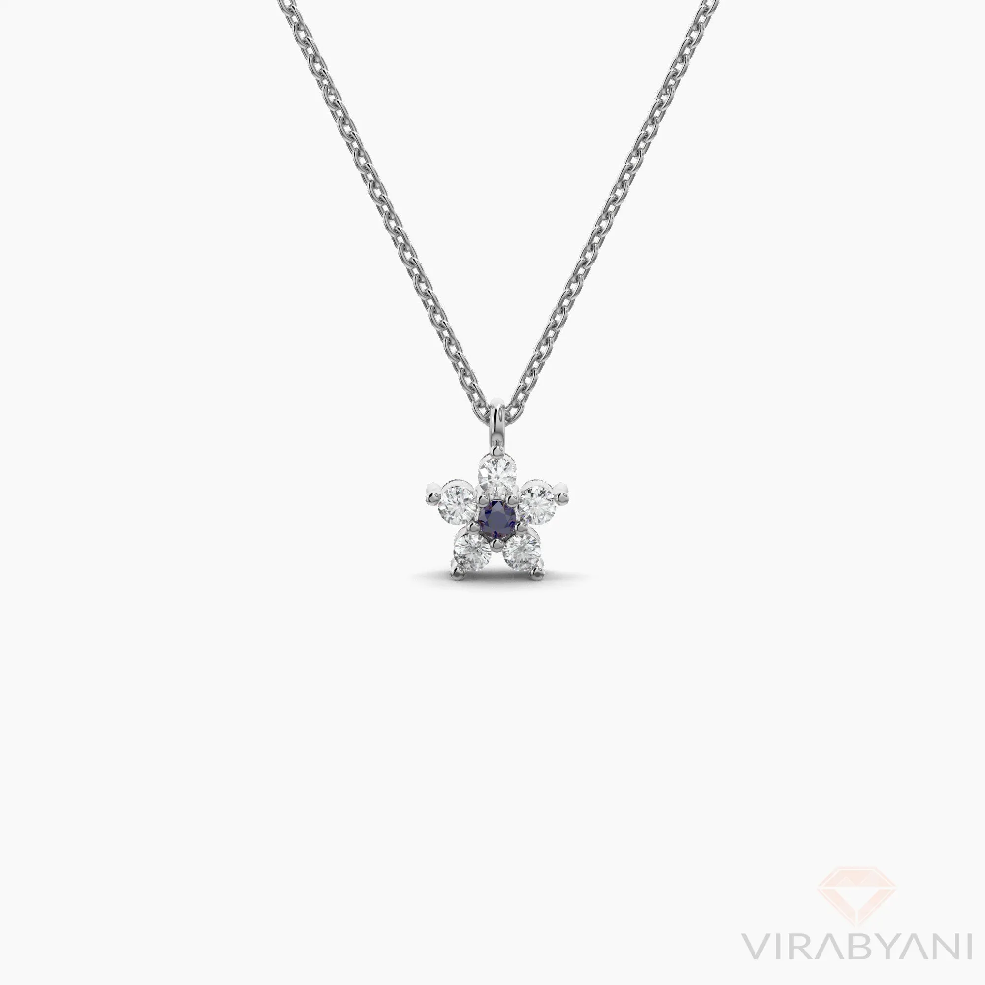 Double Sided Diamond & Sapphire Flower Necklace
