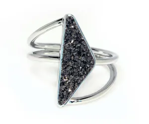 Double Twist Black Druzy Ring