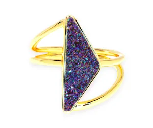 Double Twist Purple Rainbow Druzy Gold Ring