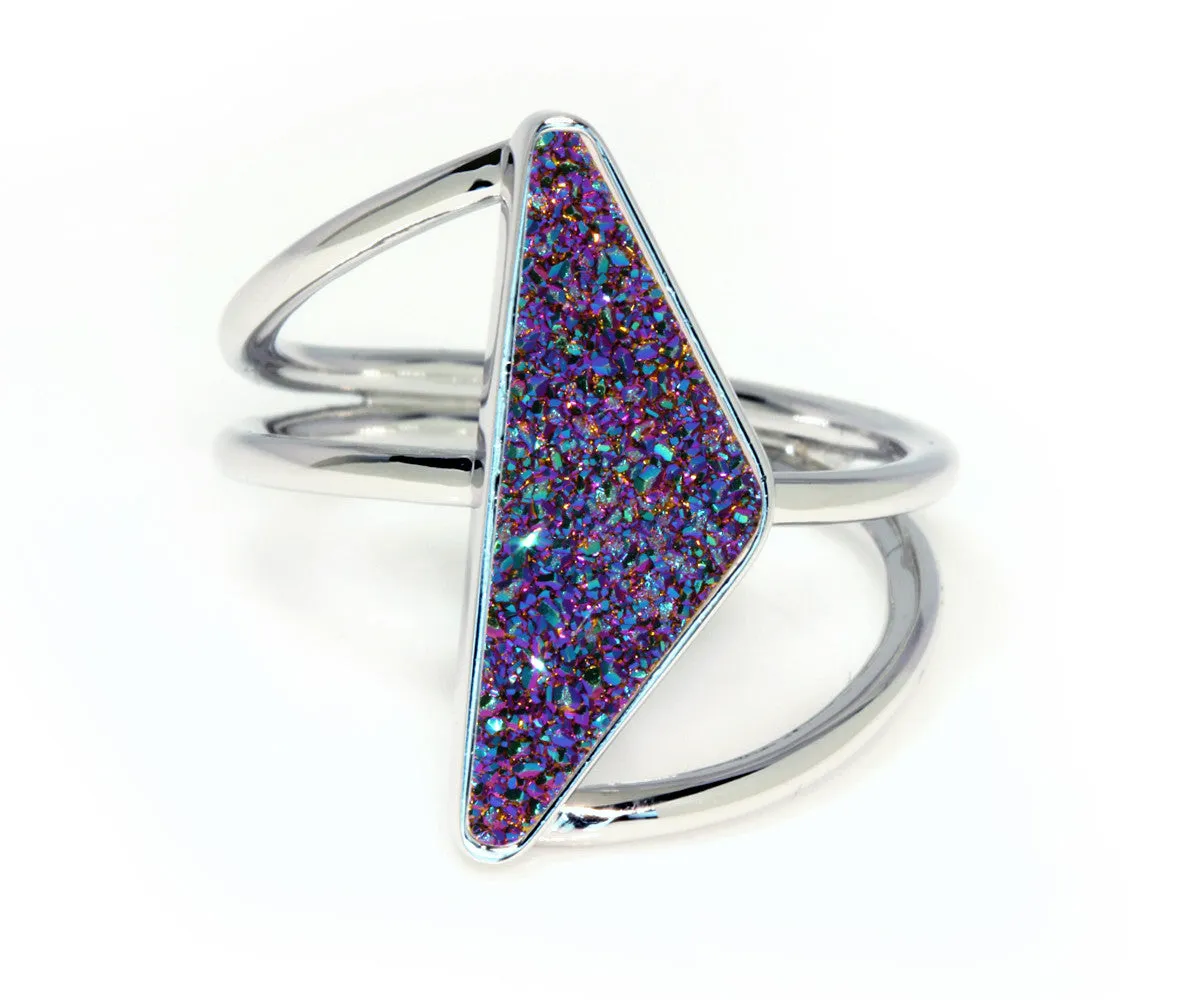 Double Twist Purple Rainbow Druzy Ring