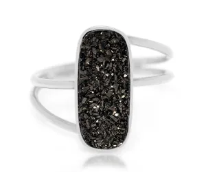 Double Twist Rectangle Black Druzy Ring