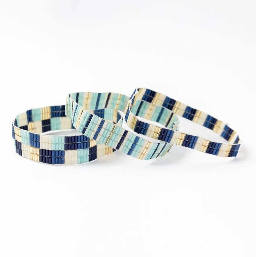 Dylan Set of 3 Beaded Stretch Bracelets, Blue | Ink   Alloy